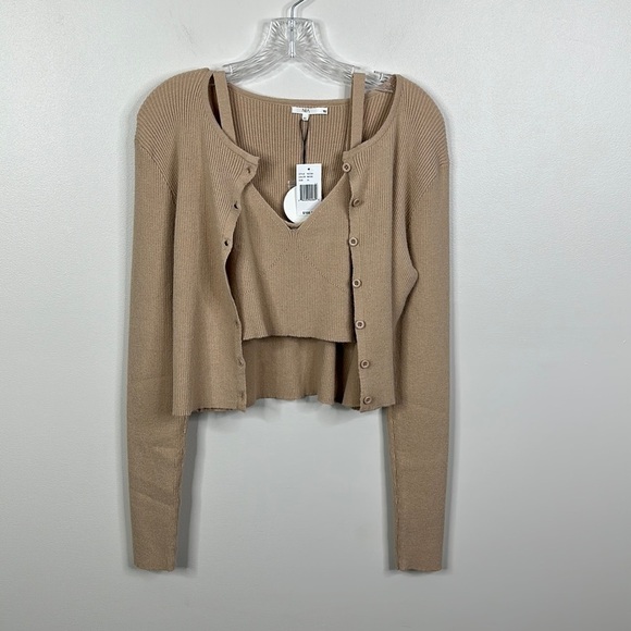 NIA Long Sleeve Button Front Cropped Olivia Coordinating Twin Set - Picture 1 of 6